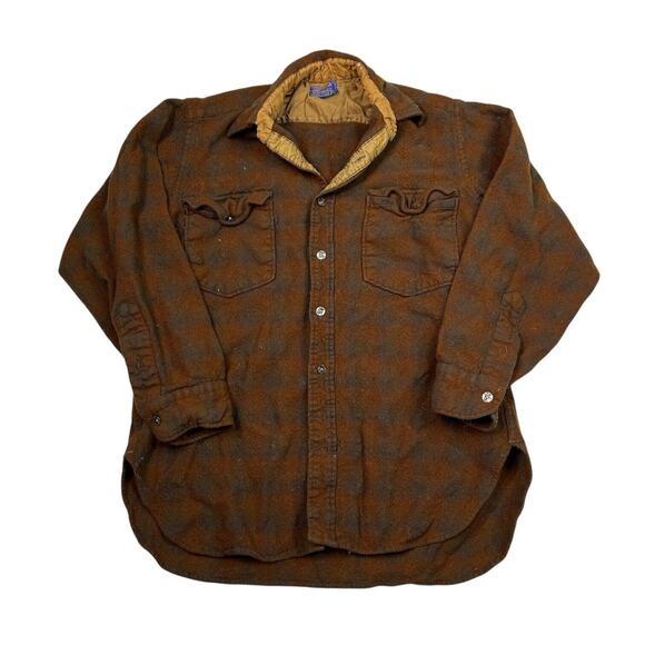 Pendleton 70s Plaid Wool Guide Board Button Up Shirt FLAW Brown Boys 16 - Picture 1 of 8